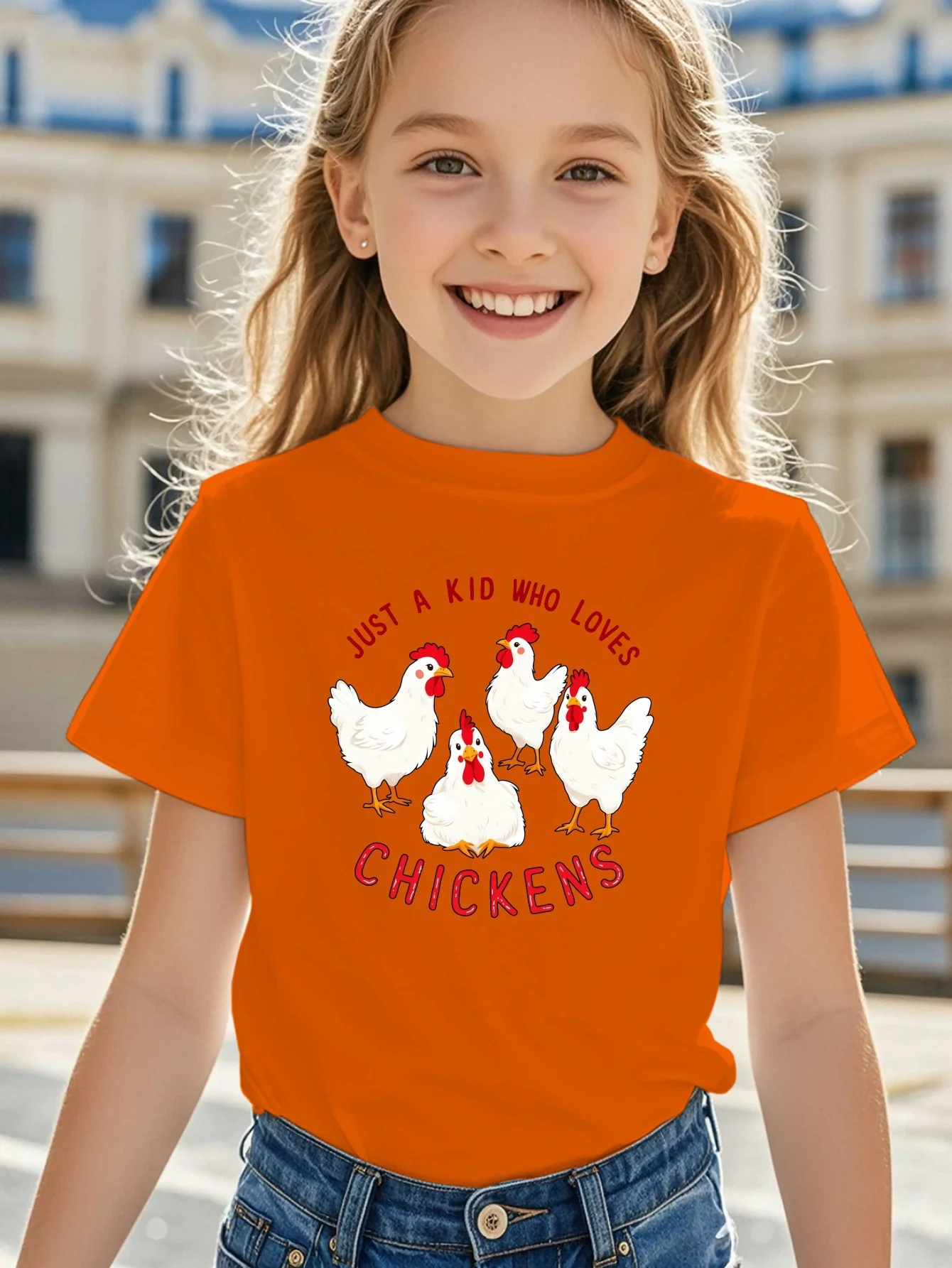 Just A Kid Who Loves Chickens Cartoon Print T Shirt Family Matching Outfit Boys Girls Kids Short Sleeve Children Daily Tees