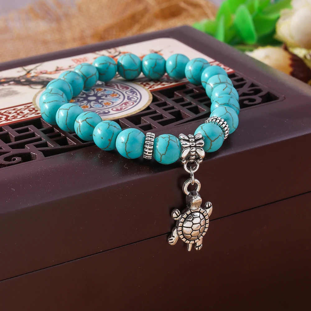Aihua neue türkis farbene Stein perlen Armbänder für Frauen Männer Naturstein Charm Armband Armreifen Armband Modeschmuck Großhandel – Detail 12
