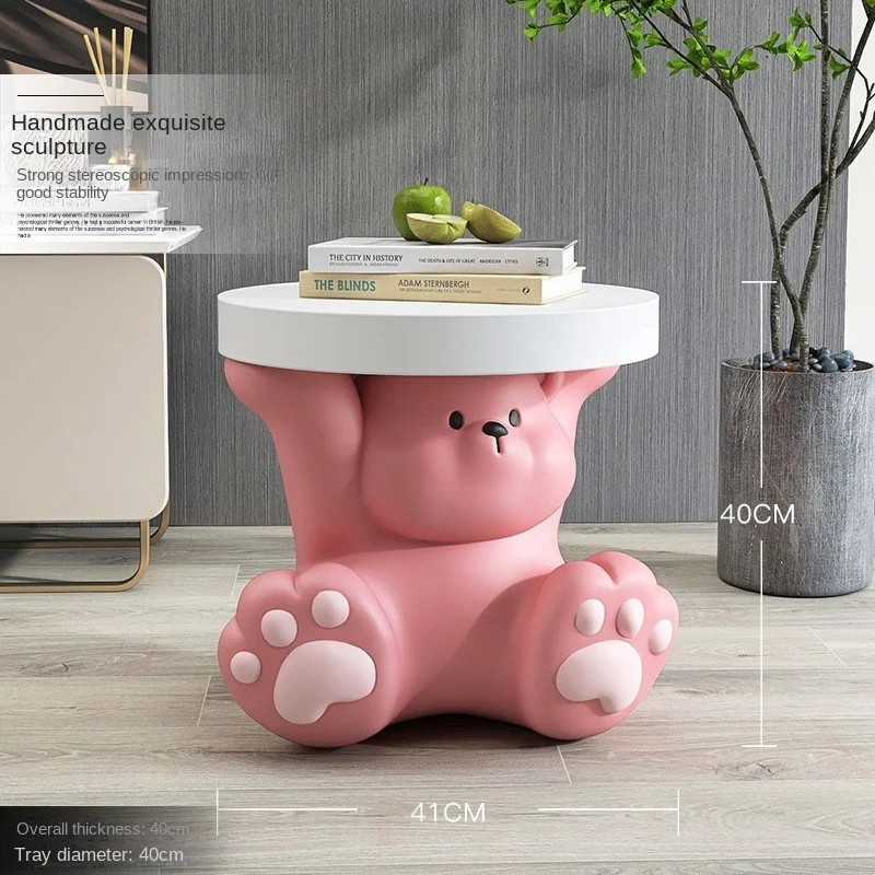 OMGD Cream Wind Bear Floor Ornaments Living Room Storage Coffee Table Sofa Side Table Bedroom Bedside Table