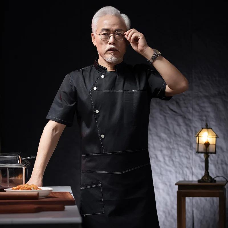 Hotel Restaurant Kitchen Work Uniform Short Sleeve Chef Jacket Bakery Pastry Chef Summer White Kitchen Coat