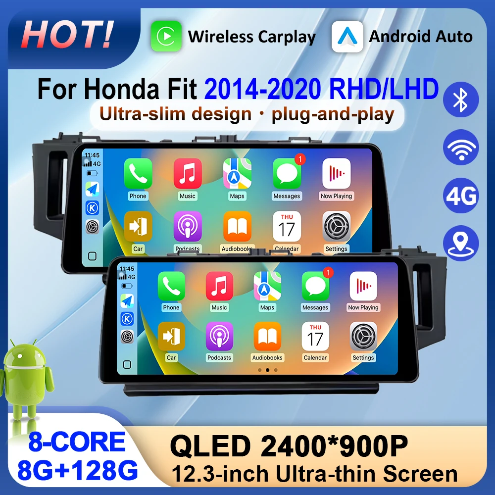أندرويد 15 Carplay راديو السيارة التلقائي لهوندا صالح جاز 2014-2020 RHD/LHD نظام تحديد المواقع والملاحة ستيريو الوسائط المتعددة مشغل فيديو الشاشة