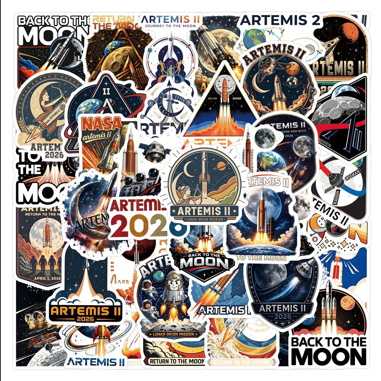 55 Stück Neue NASA Artemis II Graffiti-Aufkleber Dekorative Notizbuch- und Skateboard-Sticker Personalisierte DIY-Aufkleber Einzigartiges Design