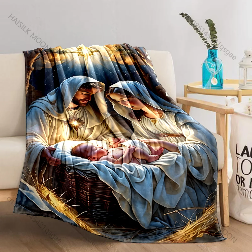 1PC Holy infant in peaceful night Print Believer Pray blanket Warm soft flannel material suitable for all seasons luxurious gift