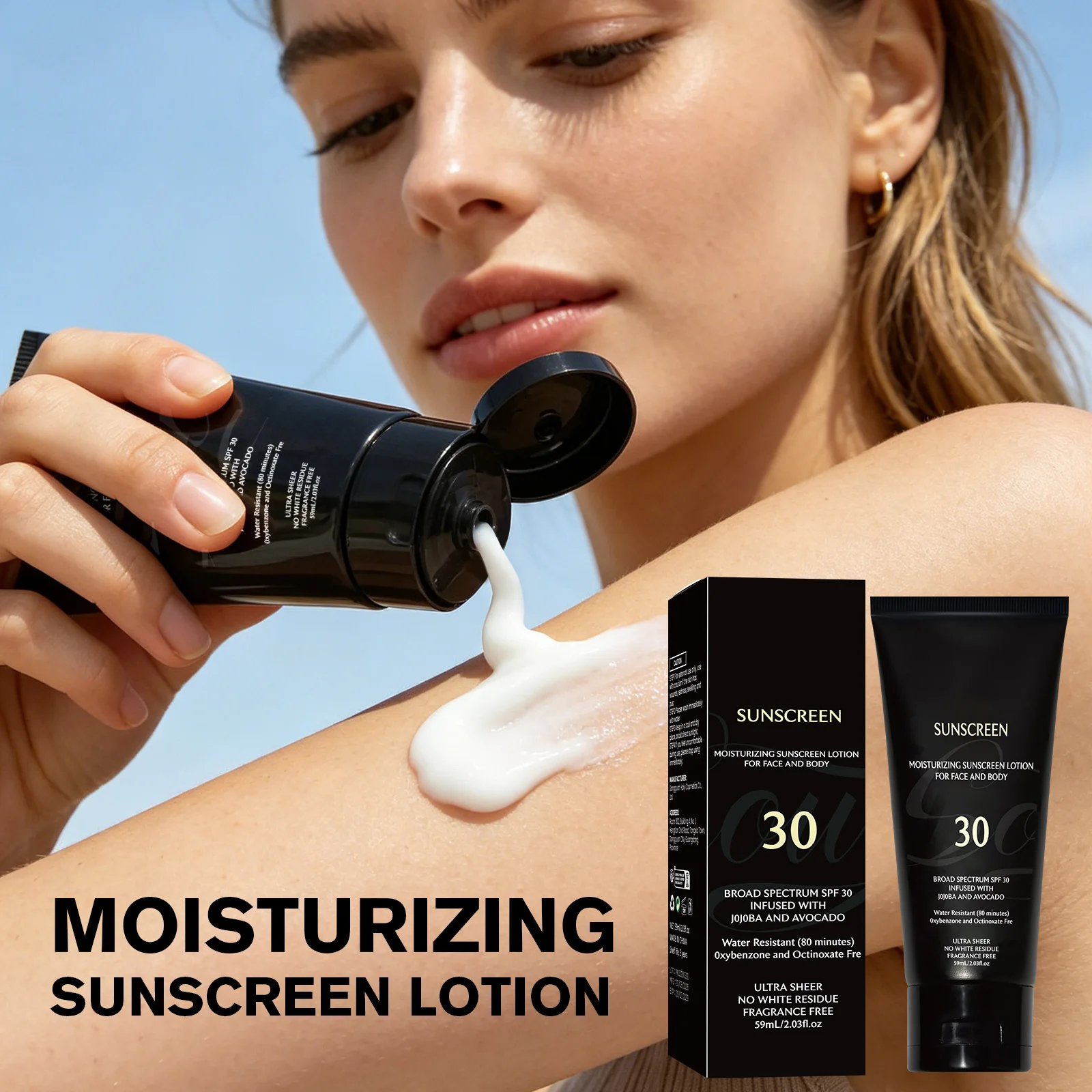 SPF 30 Sunscreen Body Face Lotion 59ml Broad Spectrum UV Protection Matte Finish Lightweight Non Greasy Summer Body Sunscreen
