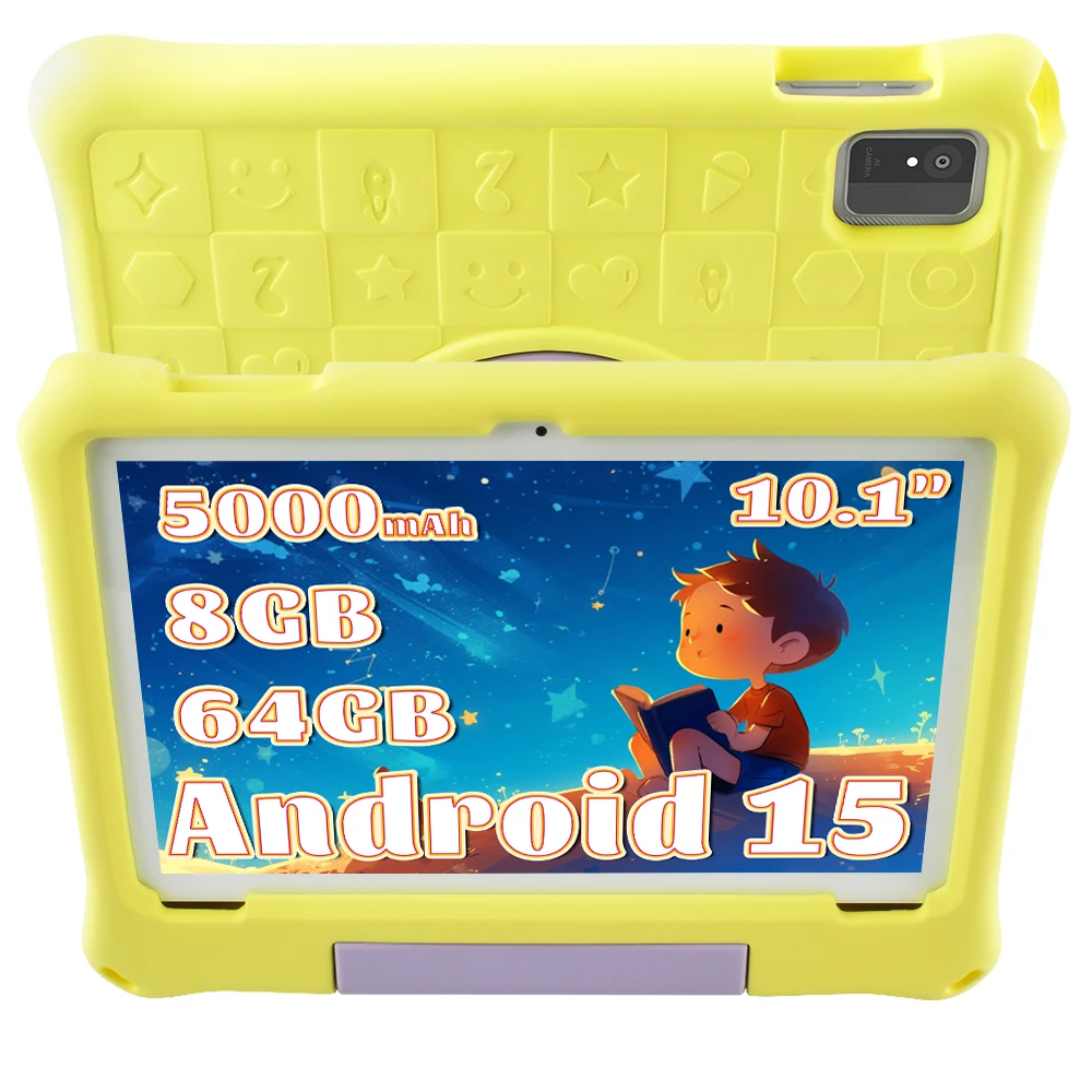 Android 15 Kids Learning Tablet 10.1" 8GB RAM 64GB ROM 1TB Expand WiFi6 5000mAh Kids Tablet with Pre-installed Educational Apps