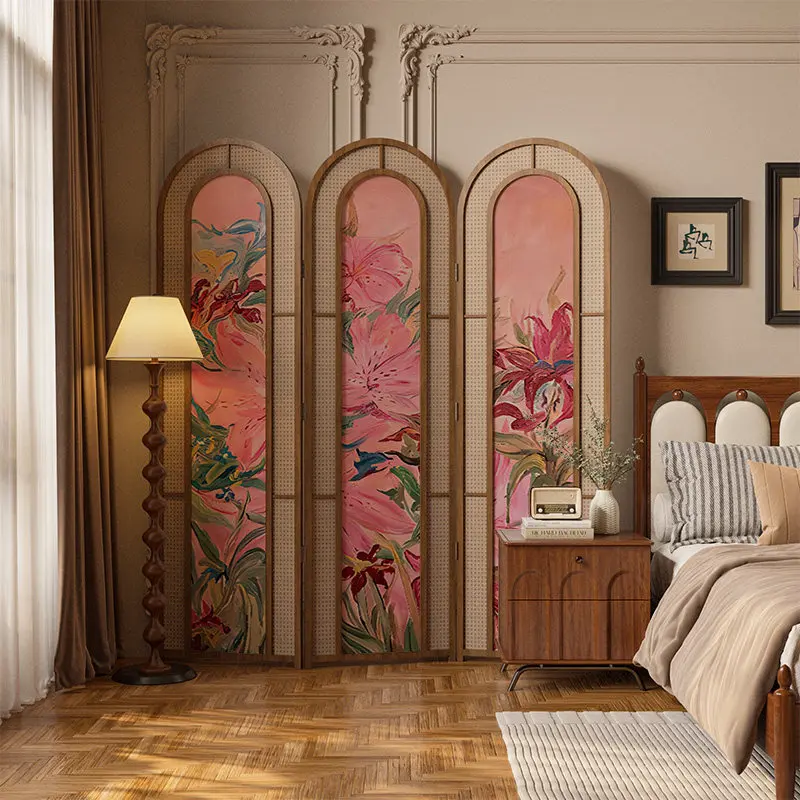 rattan screen partition living room entrance decoration bedroom sofa solid wood folding screen oil