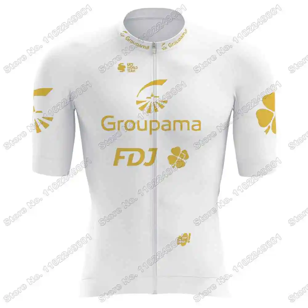 Golden Team FDJ 2023 Cycling Jersey Set White Cycling Clothing Men Road Bike Shirt Suit Bicycle Bib Shorts MTB Riding Uniform