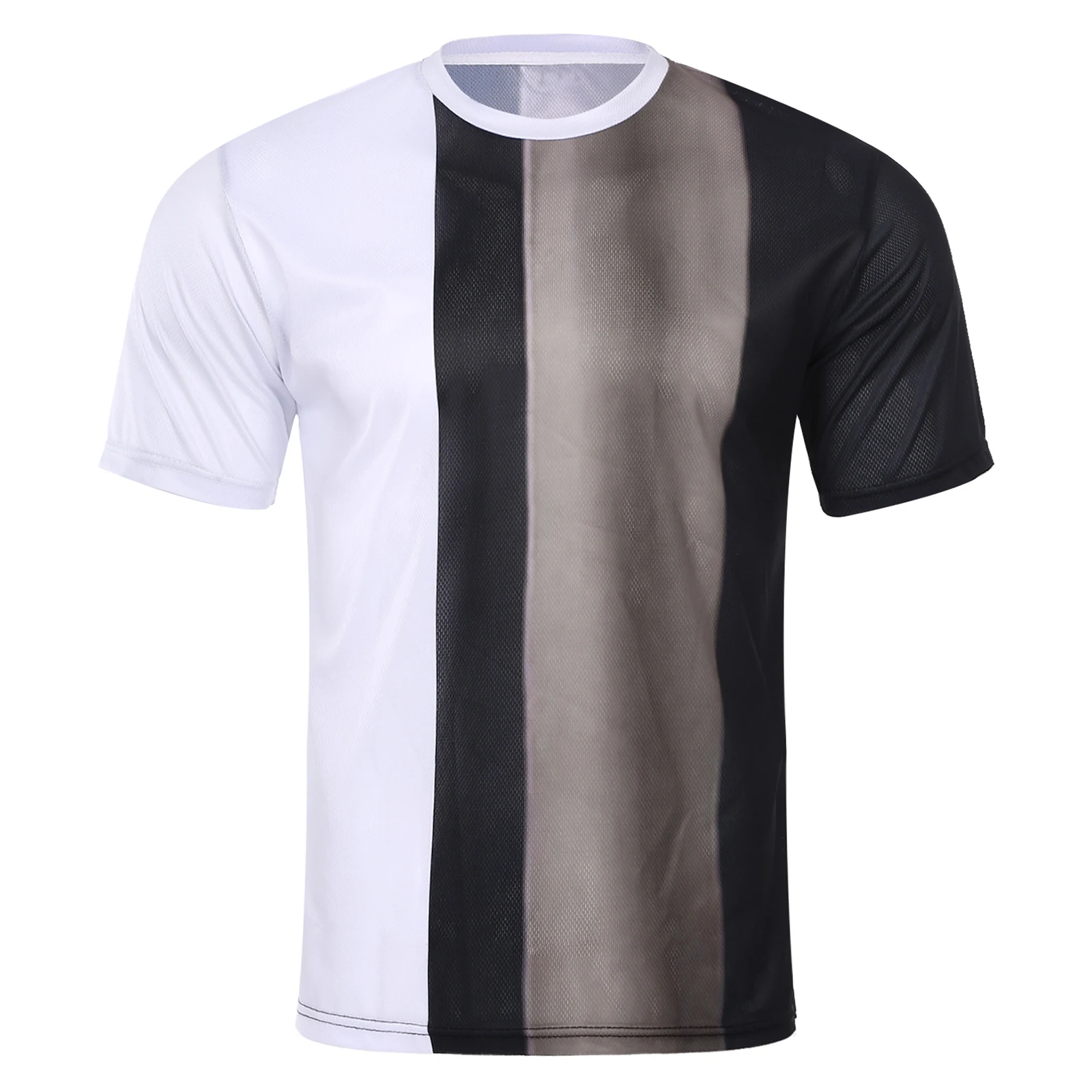 

Men Summer Contrast Stripes T-Shirts Casual Round Neck Short Sleeve Quick-Drying Shirts Tops Soft Man Printed Clothes Streetwear