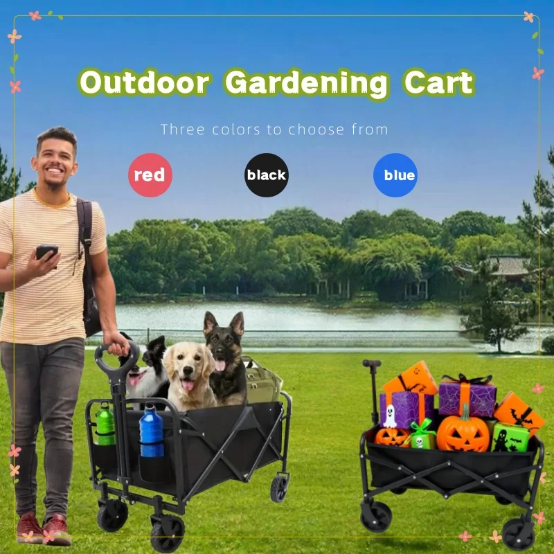 

520 lb Capacity All-Terrain Garden Cart Folding Utility Trolley with Ergonomic Handle and Mesh Pockets for Outdoor Use