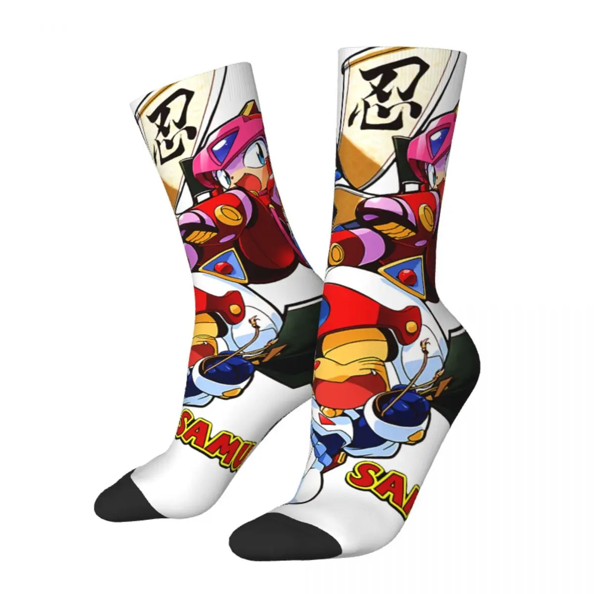 Happy Funny Men's Socks Retro Illustration Classic Retro Harajuku Samurai Pizza Cats TV Hip Hop Casual Crew Sock Gift Printed