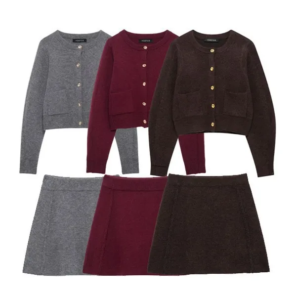 

Новинка 2025 года, элегантная однобортная рубашка с круглым вырезом и длинными рукавами, уличное однотонное укороченное пальто, женская модная однотонная трикотажная юбка