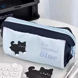 Blue Black Cat Large Capacity Pencil Bag Aesthetic Stationery Holder Bag Boys And Girls School Pen Case Korean Student Supplies