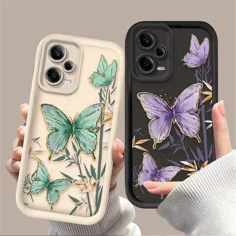Butterfly Bamboo Shockproof Case for Xiaomi Redmi A5 A4 A3 A3X A2 A1 Plus 13X Redmi K80 Ultra K70 K70E K60 K60E K50 K40 K40S K30