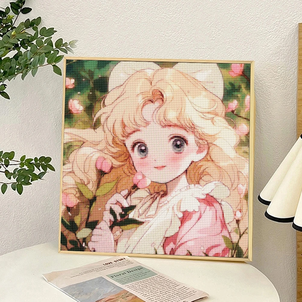 5D DIY Diamond Painting Cute Cartoon Girl Full Round Diamond Mosaic Embroidery Anime Girl Cross Stitch Set Home Decoration Gift