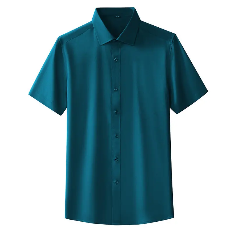 

Summer Non-iron Blue White Cotton Men's Shirt Short Sleeve Wedding Anti-wrinkle Elastic Large Size Thin Korean Style Wedding ...