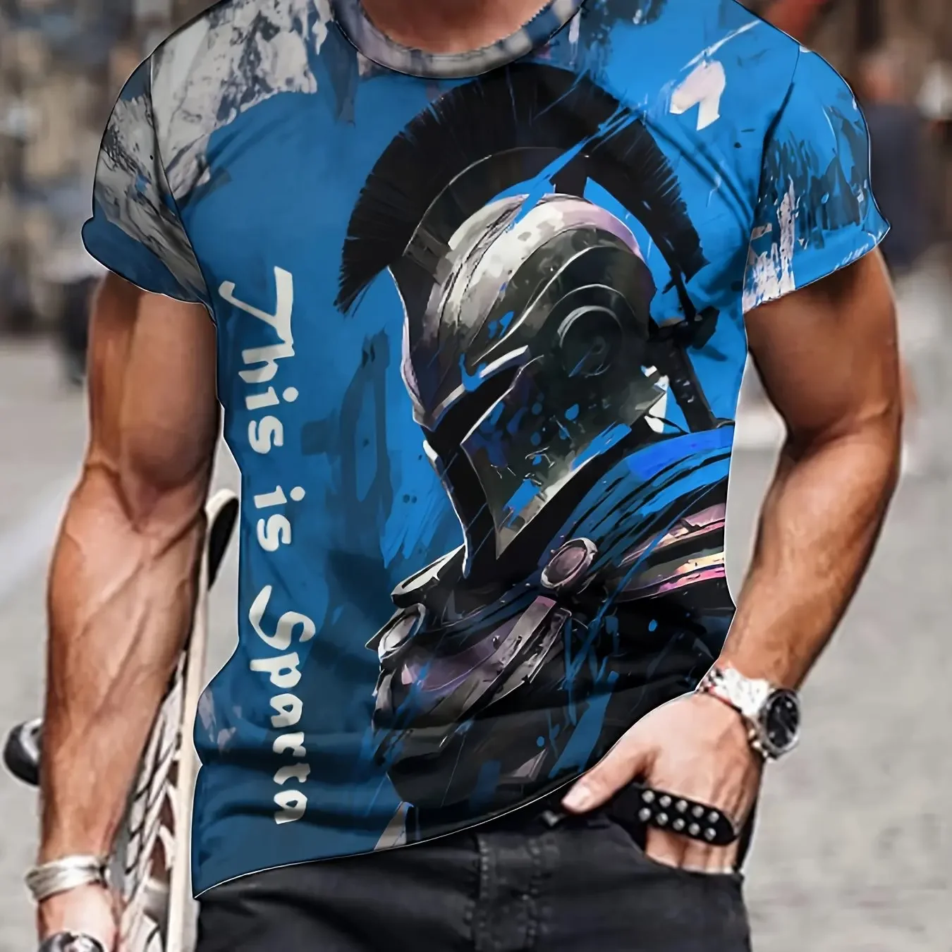 

Men's fashionable 3D dragon print flower T-shirt, casual slightly elastic breathable top, suitable for outdoor summer