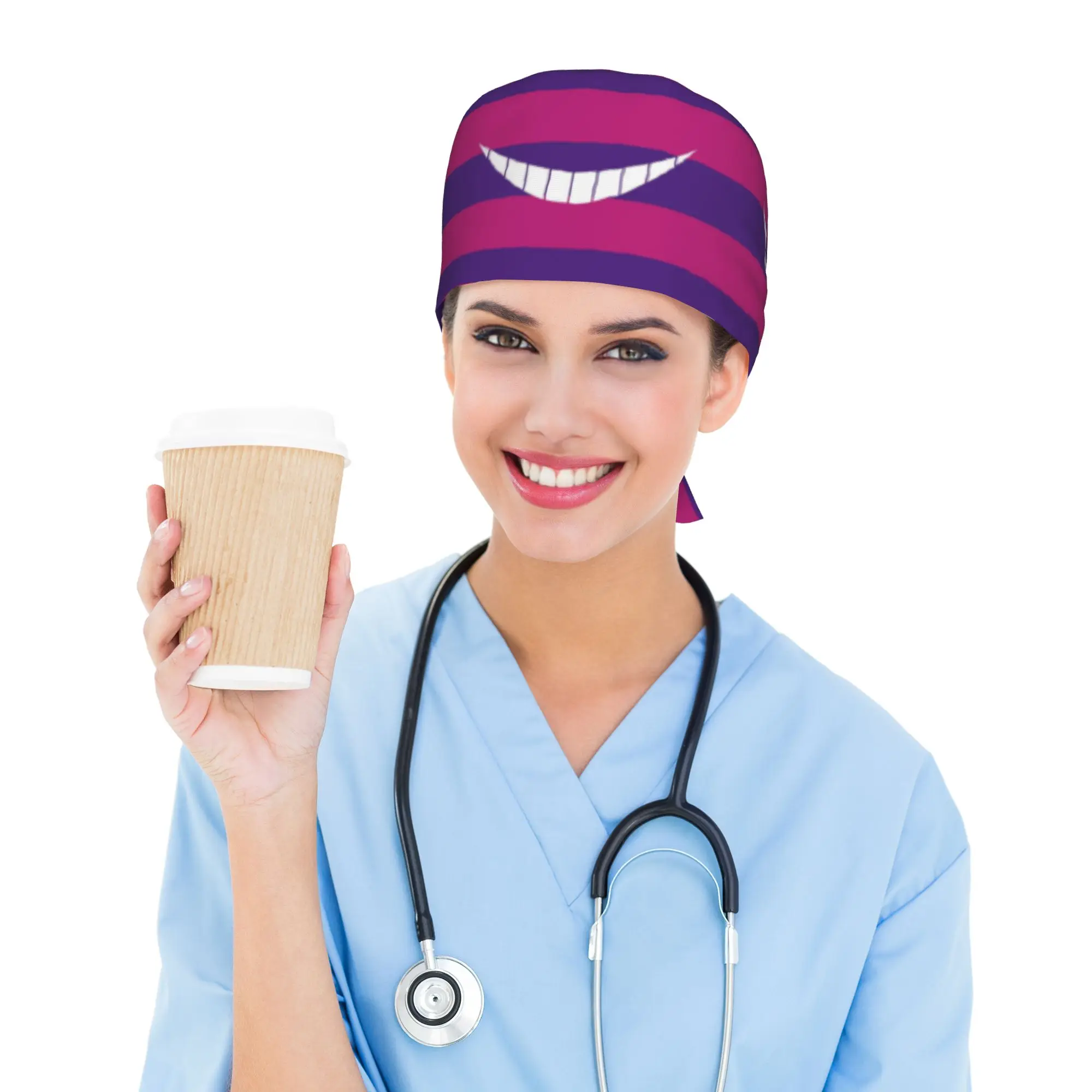 Custom C-Cheshire Anime Cat Scrubs Cap Surgical Hats Men Women  Operating Room Cap Nursing Cap Lab Works Hat