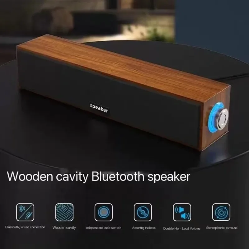 

Home Theater Wired Bluetooth Speaker Computer Subwoofer Echo Wall Soundbar Desktop Wooden Soundbox HiFi Stereo Card Music Center
