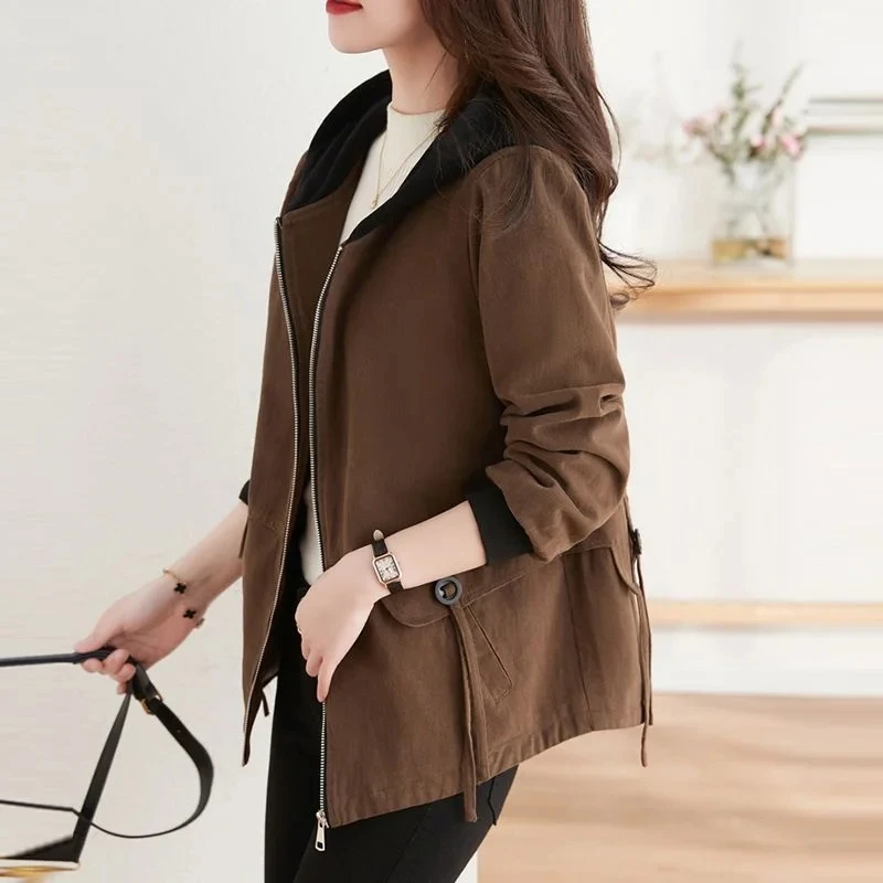 Dames Trenchcoat 2024 Nieuwe Mode Lente Herfst Casual Dames Capuchon Met Losse Rits Dames Windjack Bovenkleding Overjas 4xl