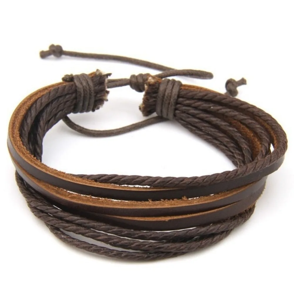Leisure Fashion Hand-woven Leather Bracelet Multilayer Lace Up Hand Woven Bracelet Wrist Strap Men