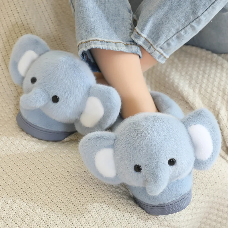 Scarpe in cotone per la casa con elefante adorabile Scarpe calde in peluche Pantofole comode Ragazzo Ragazza Coppia Scarpe soffici Suola spessa Regali antiscivolo