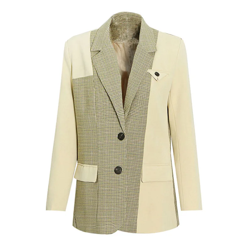 ECR Hit Color Casual Blazer per le donne colletto dentellato manica lunga Patchwork Button Chic Plaid Blazer abbigliamento moda femminile nuovo