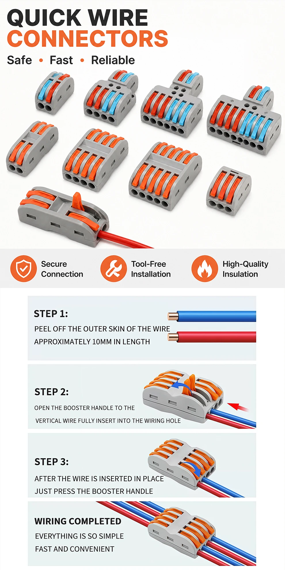 10PCS PCT-221 1 in 1 Out 2-Position Push-in Wire Connector Mini Fast Wiring Cable Splitter Universal Home Terminal Block T&I Online Store