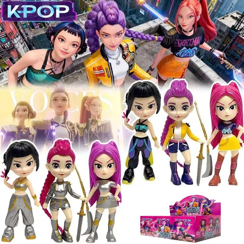 2025 bonito demônio caçadores grupo kpop estatueta caixa cega série anime rumi/mira/zoey magpie modelo casa decoração de mesa fãs presente
