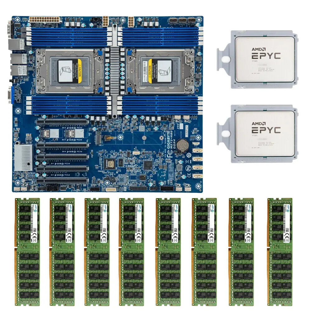 Gigabyt MZ72-HB2 Motherbaord Rev3.0 2x Amd Epyc 7763 Cpu 256Gb 2666V Rammen