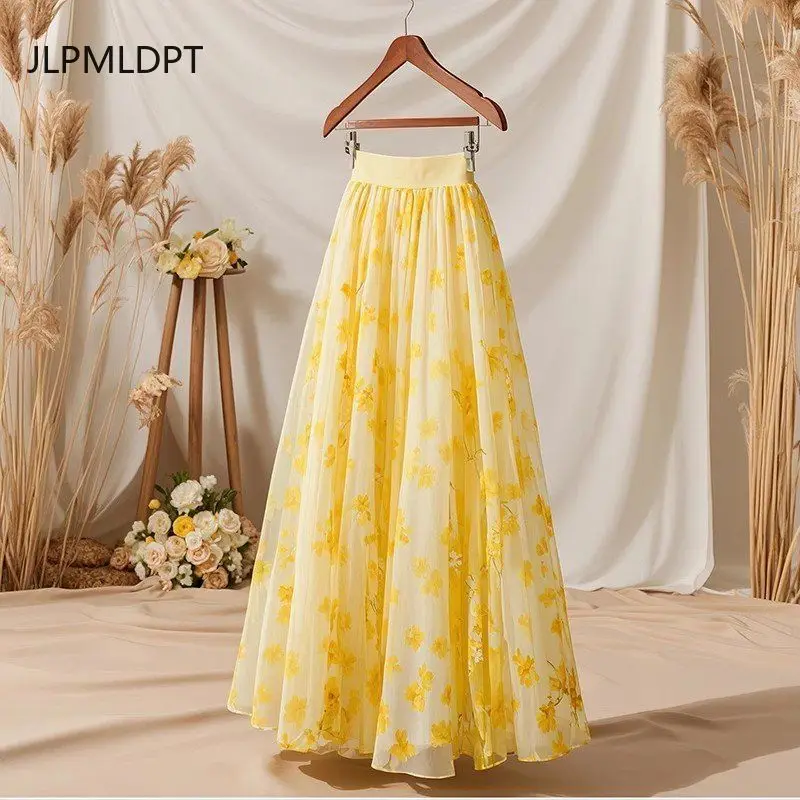 The new small pendant feels super good-looking, high-waisted yellow floral skirt, children's spring and summer