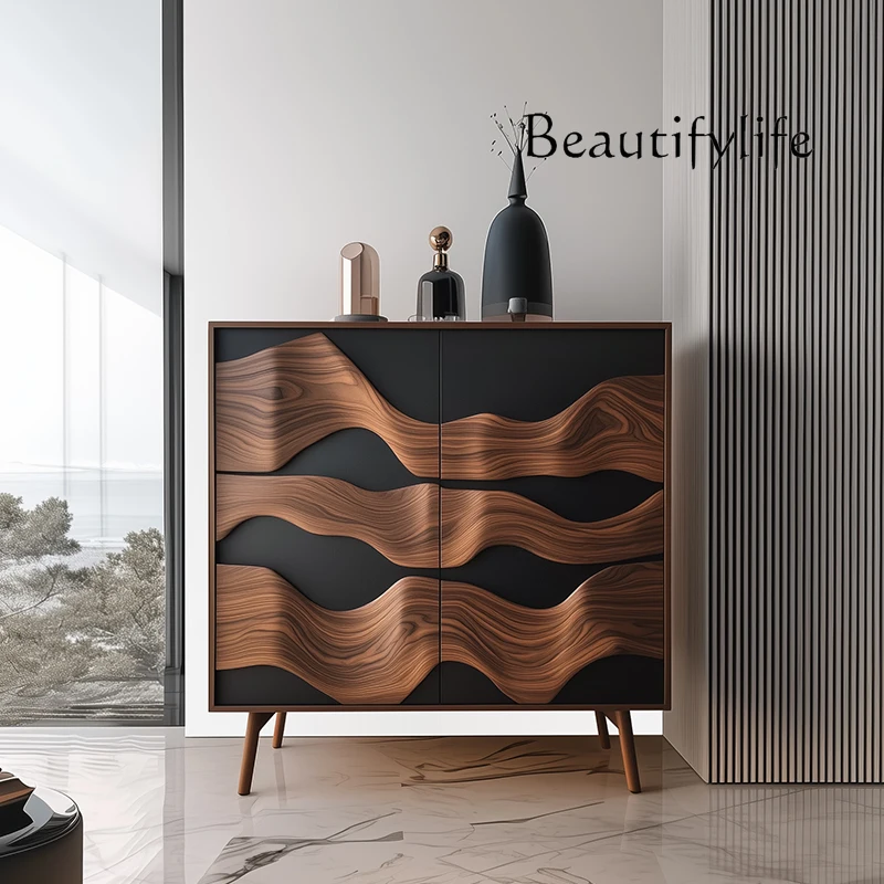 

Italian light luxury door cabinet Solid wood decorative side cabinet Villa living room High-end storage Shoe cabinet