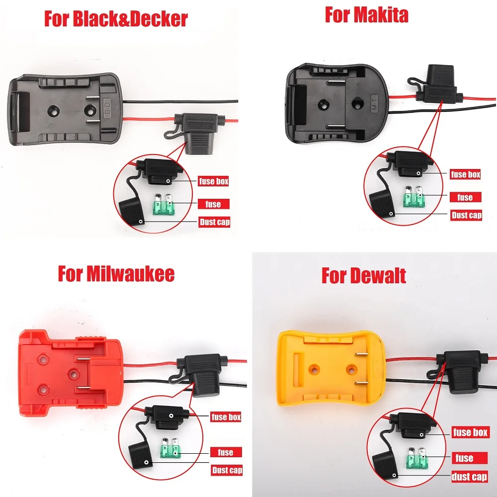 Battery Adapters Dock Holder And Fuses For Makita/Bosch/Dewalt/Black&Decker/Milwaukee M18 18V With 14 Awg Wires Connector Output