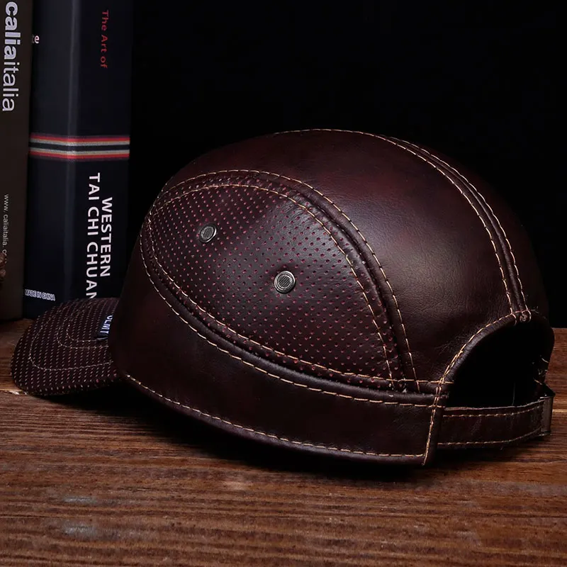 HL033 Mens Leather Baseball Ball Cap Hat Biker Trucker Sports Hats