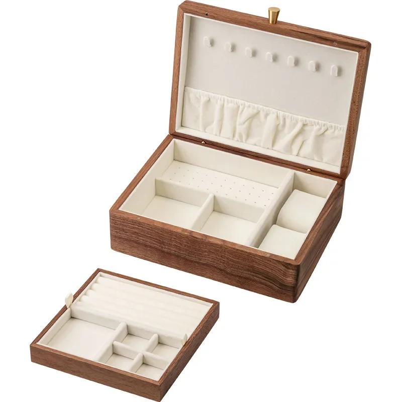 

Jewelry box storage box High-end exquisite solid wood jewelry necklace storage walnut box Large capacity