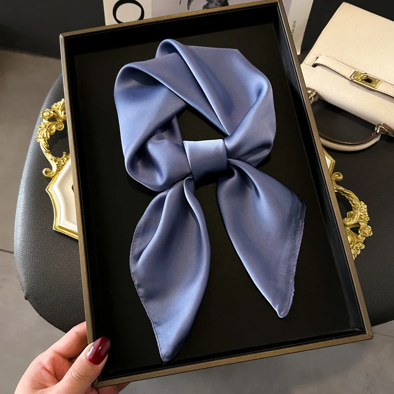 

70cm Solid Colors Neckerchief Hijab Scarf For Women Silk Satin Headband Hair Scarves Female Square Shawls Head Scarfs For Ladies