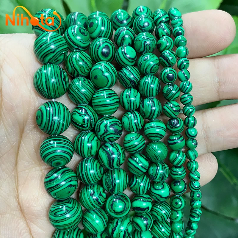 Green Lace Malachite Round Loose Beads DIY Bracelet Necklace Earrings Handmade by hand DIY Bead Perles 15