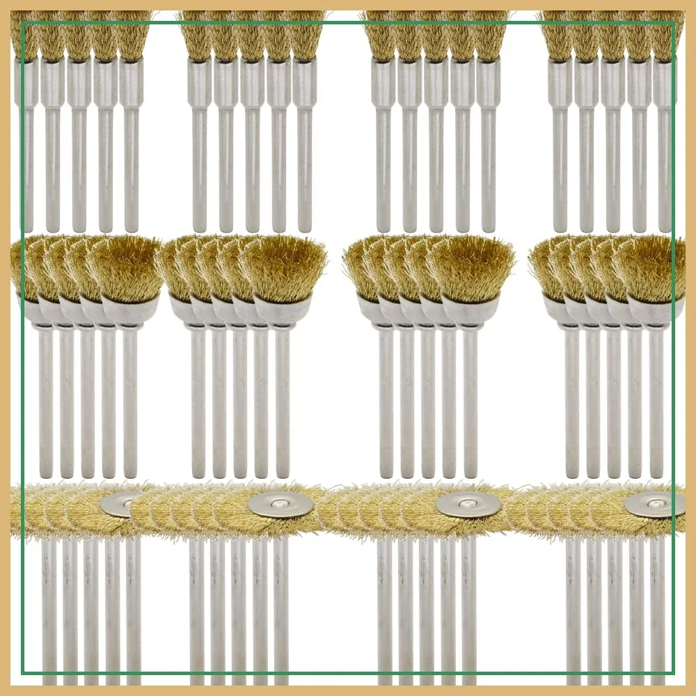 

60-Piece Brass Wire Brush Set - Rust Removal, Polishing - 1/8″ Shaft - Rotary Tool Accessories
