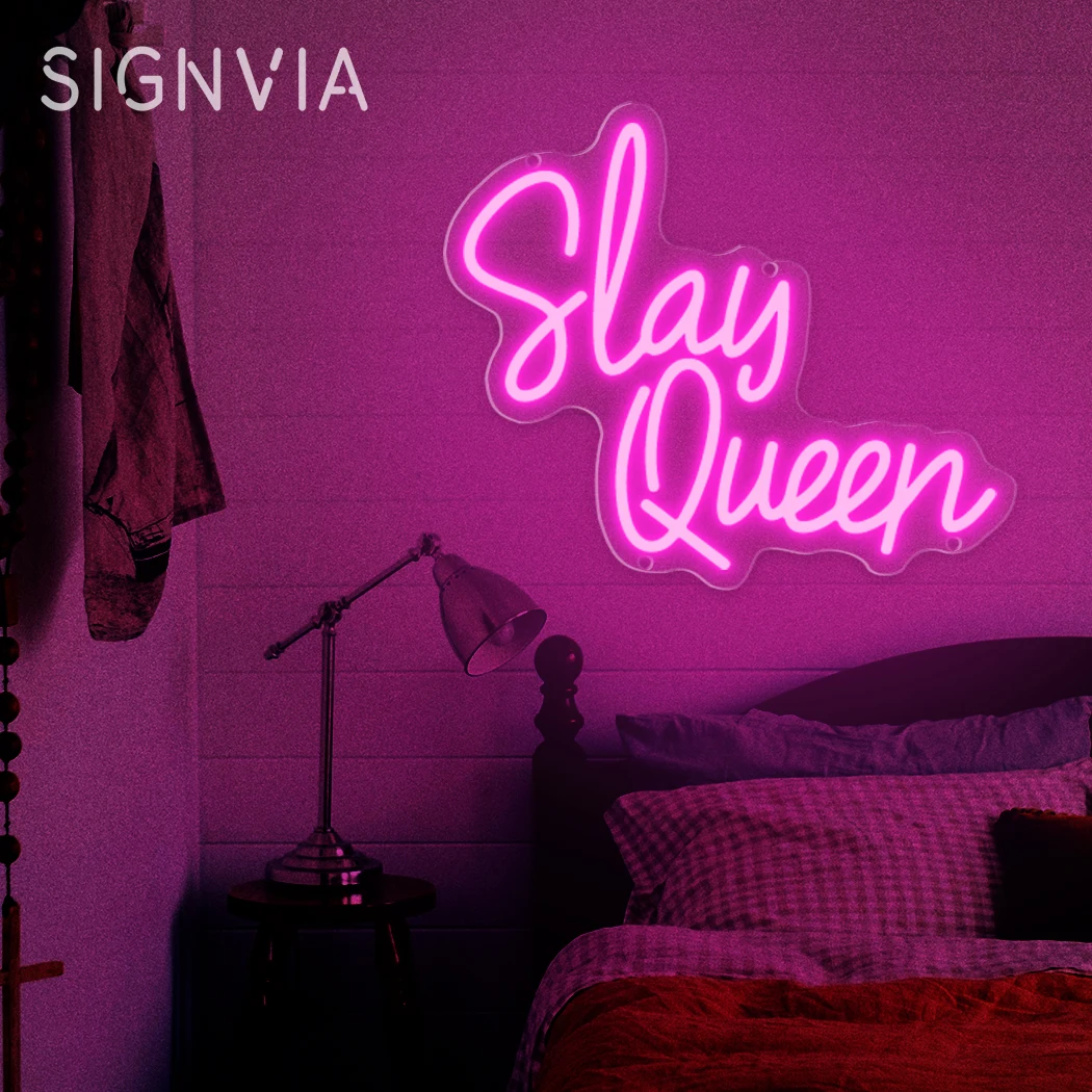 Slay Queen Neon Sign LED USB Powered Wall Decor Light Perfect for Bedroom Party Aesthetic Room Valentine's Day Decor Ideal Gift