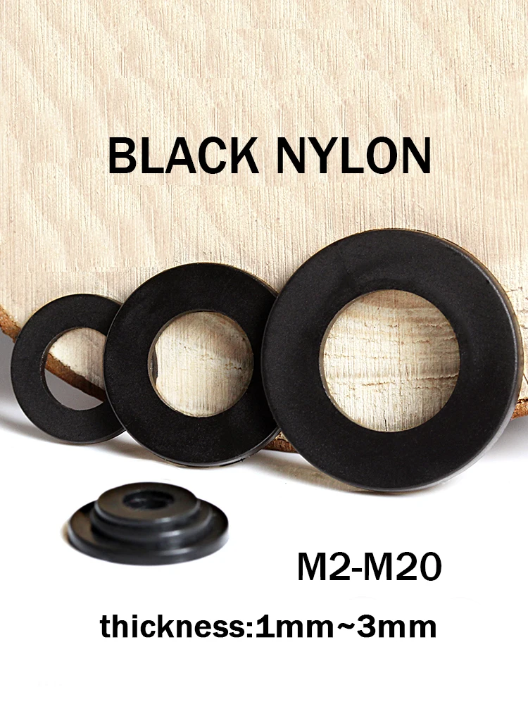 

20~500pcs M2 M2.5 M3 M4 M5 M6 M8 M10 M12 M14 M16 M18 M20 Nylon Flat Washer Black Plastic Sealing Insulation Gasket Ring