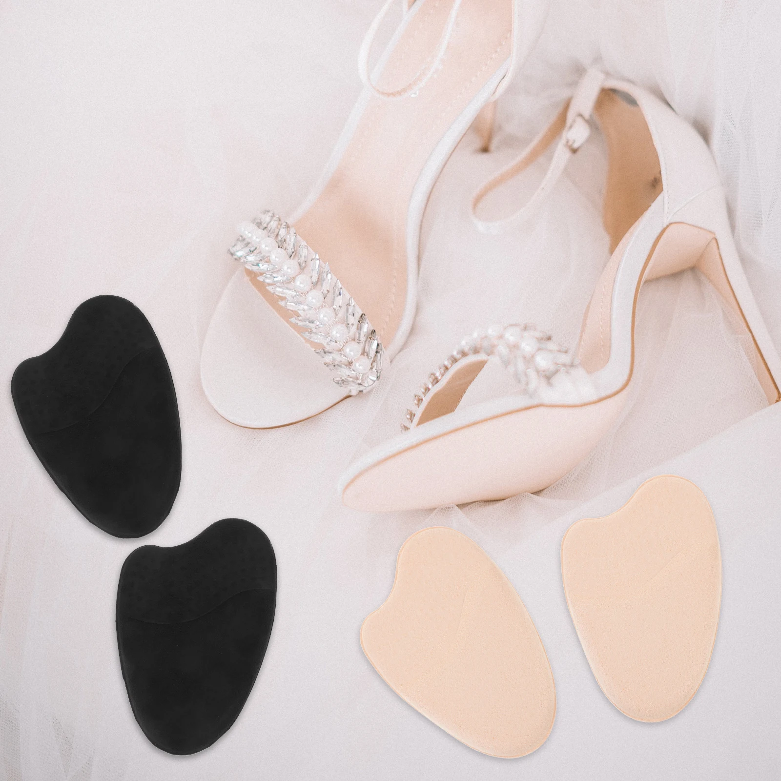 

4 Pairs Anti Slip Foot Pads Soft Forefoot Metatarsal Felt High Heel Tongue Cushion Black Skin Color Half Foot Palm Pad Shock