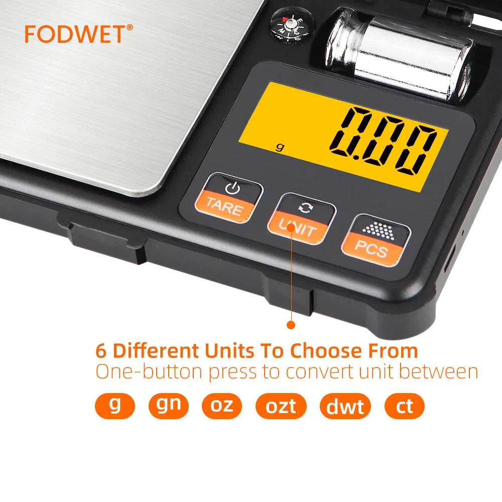 Bilancia digitale portatile con precisione fino a 0,01 g Display digitale LCD Funzione di calibrazione Bilancia per gioielli che può essere convertita in più unità di misurazione - Fodwet