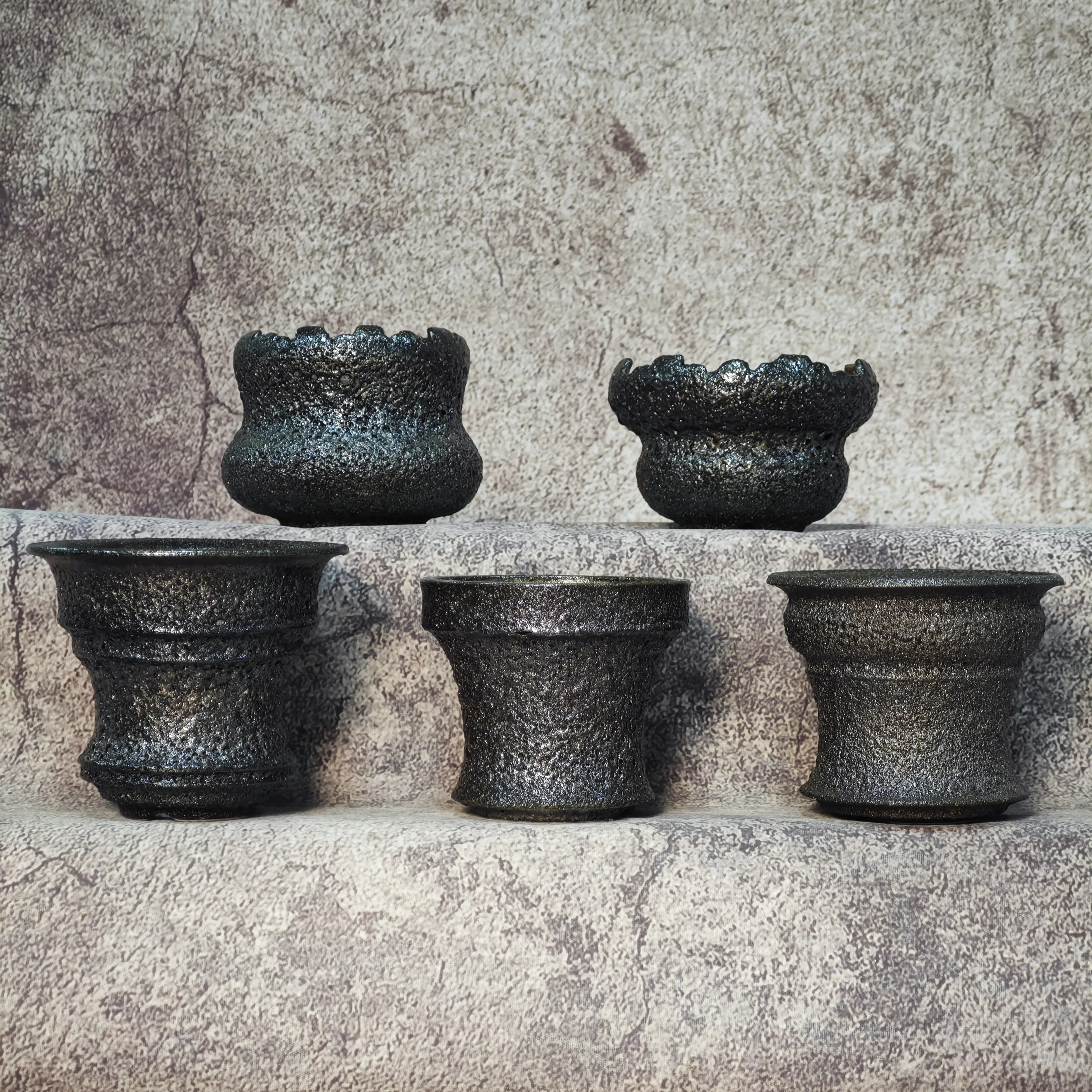 Rough Texture Matte Metallic Glaze Caudex Plant Pot, Handmade Ceramic Planter For Agave, Cactus, Dioscorea Elephantipes & Succul