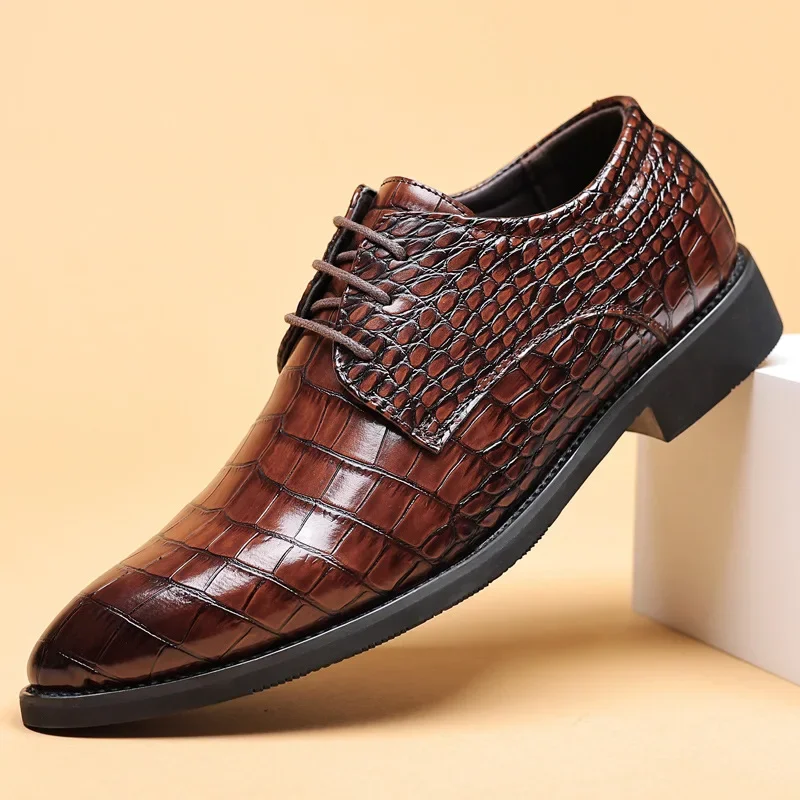 

Luxury Shoes for Men Brand Leather Casual Shoes Crocodile Skin Pointy Derby Oxford Shoes Men Dress Shoe Wedding Party Footwear