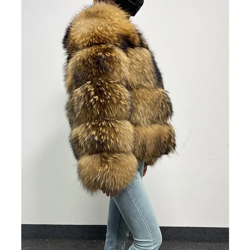 2024 Natural Raccoon Luxury Plus Size tops Clothing Curve coat Real Fur Coat Women\'s Jackets Winter Furry Vest Leather Female