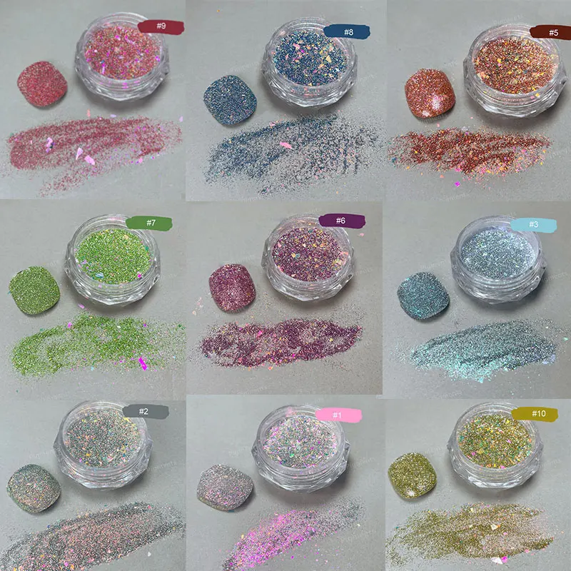 0.5g jar Chameleon Flake with Reflective Brocade Diamond Nail Art Powder Sparkle Reflective Nail Art Powder Sandy Glitter