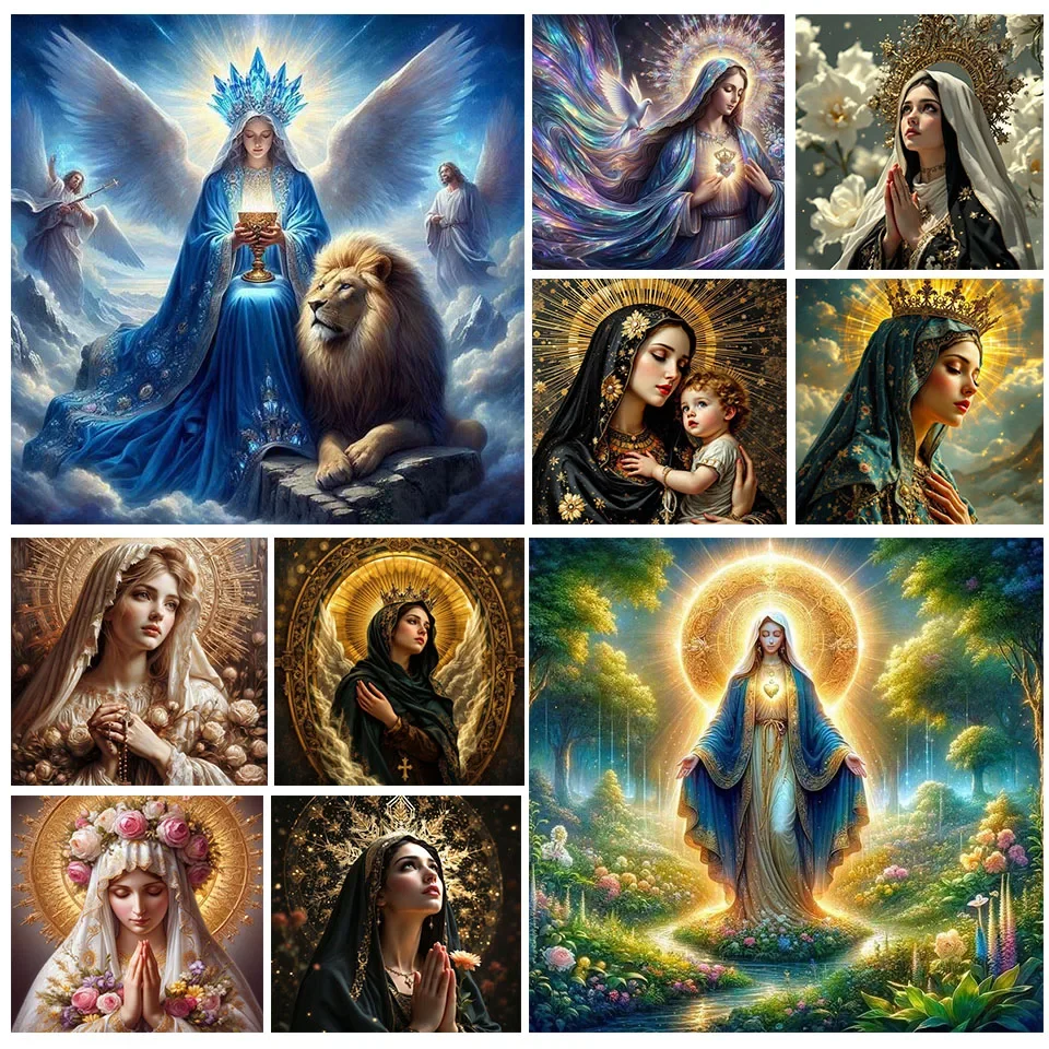 Kit de peinture diamantée religieuse, la Vierge Marie et Jésus, broderie diamantée carrée complète, mosaïque faite à la main, décoration de maison pour Pâques, cadeaux