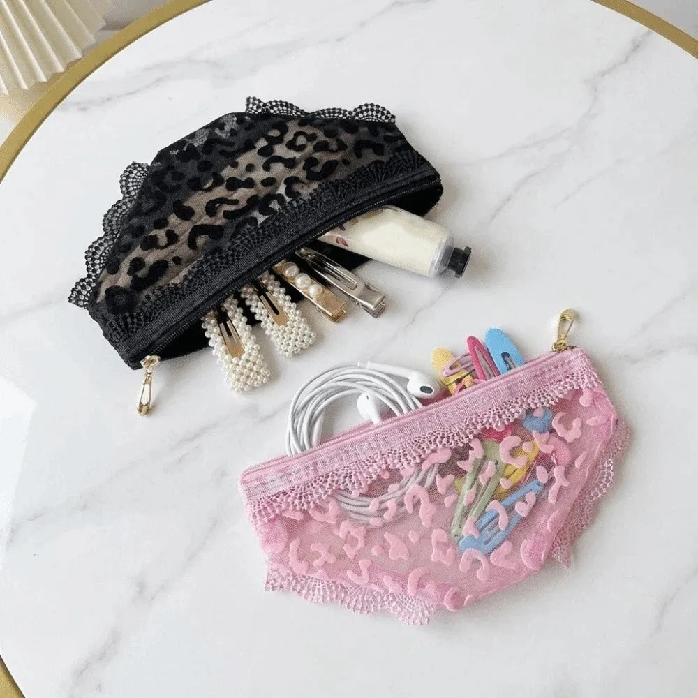 Unique Mesh Briefs Shape Cosmetic Bag Decorative Transparent Makeup Storage Pouch with Zipper Jewelry Organizer Headphones