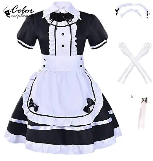 انمي ياباني فتاة دور لوليتا مجموعة الوردي خادمة تأثيري حلي القهوة السوداء خادم موحدة كوميك كون الزي فستان الحفلات