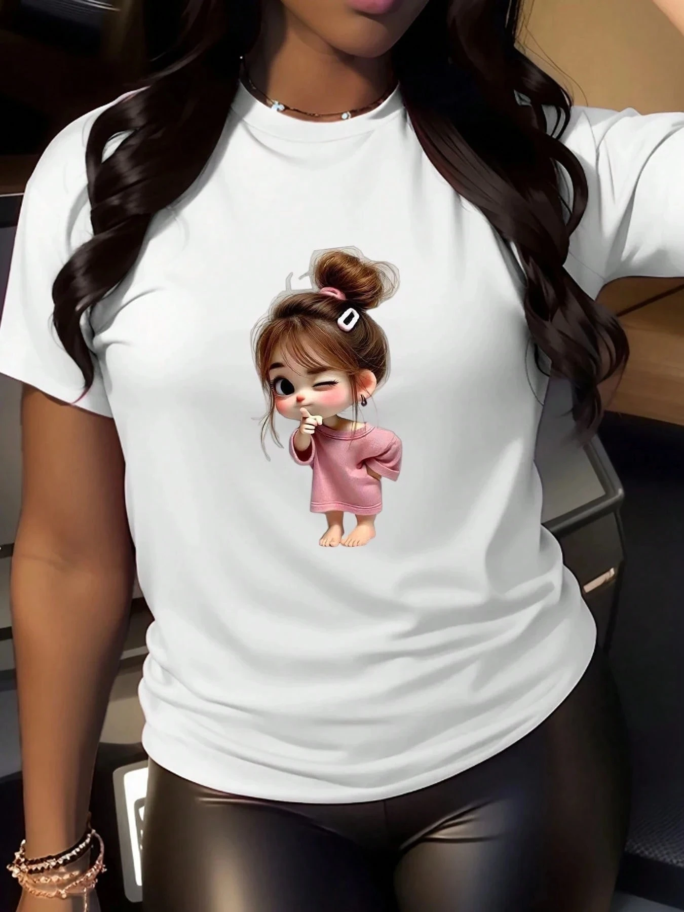 夏のかわいいお団子ガール Tシャツ ファッション 夏用トップス 生地が快適で柔らかい 外出時に必須