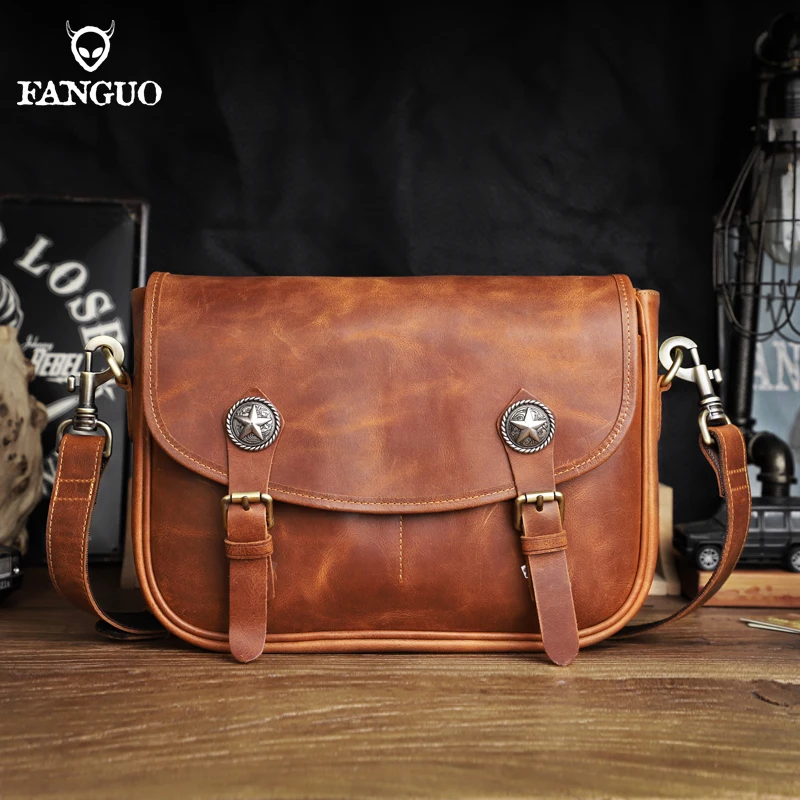 

Crossbody Bags For Men Simple Vintage And Popular First Layer Cowhide Hardware Magnetic Buckle Men's Wrapped Flap Shoulder Bag